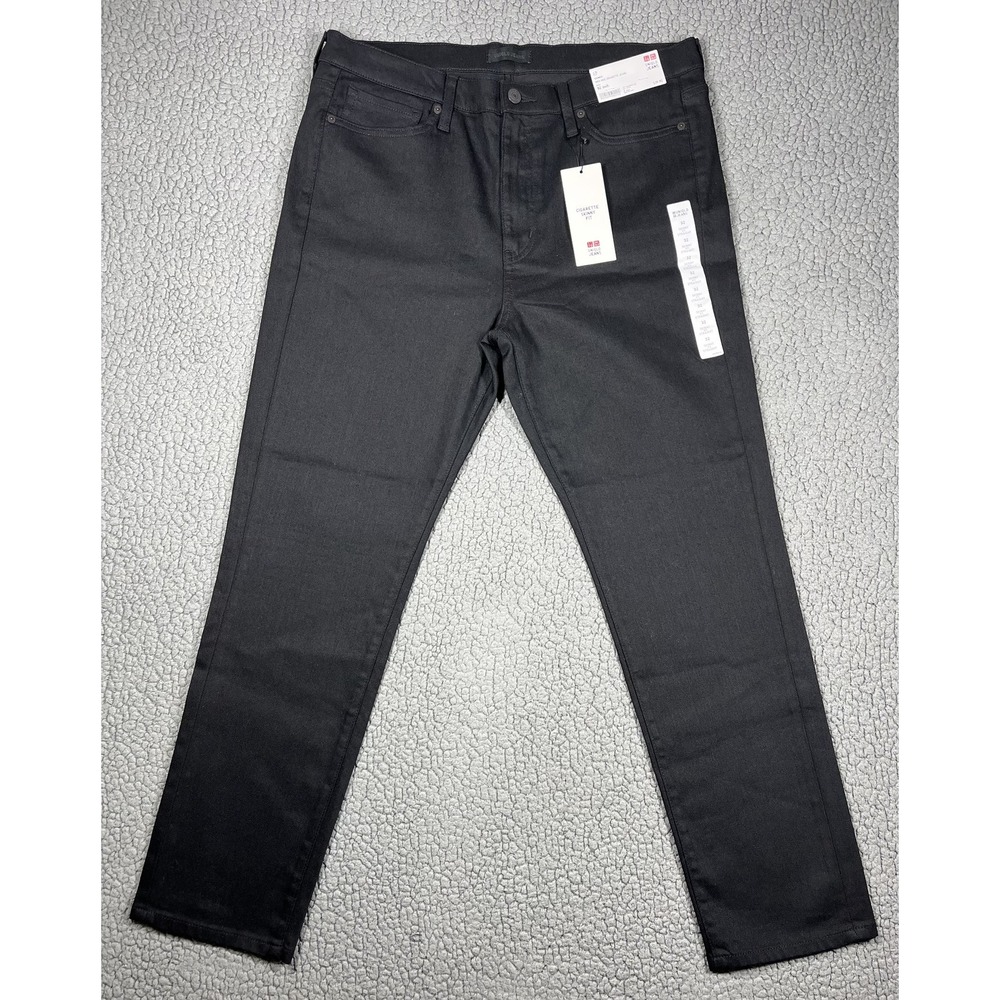 Uniqlo Womens Jeans High Rise Cigarette Black Skinny Fit Size 32 NWT 221-401454